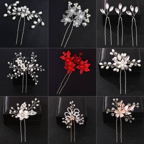 Fashion Crystal Pearl Rhinestone Hairpins Stick Hair Clip