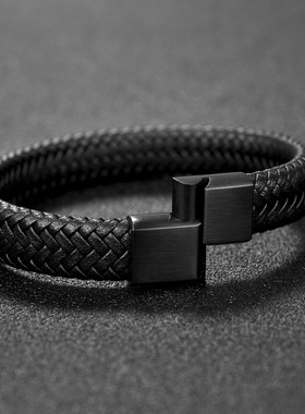 Jiayiqi Punk Men Jewelry Black/Brown Braided Leather