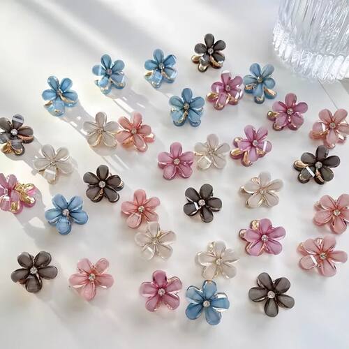 Mini Colorful Flower Hair Claw Small Side Clips for Bangs,