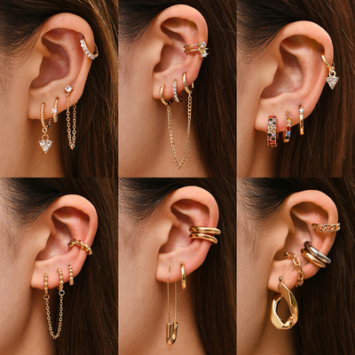 Punk Rock Helix Fake Cartilage Ear Cuff with Long Chain