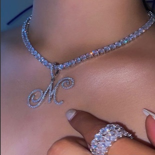 Cubic Letters Zirconia Chain Name New Intial Cursive