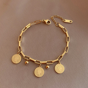 Portrait Real Trendy Round Gold Plated Bracelets 14K for Wom