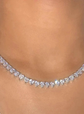 Fashion Bling Heart Crystal Tennis Chain Necklace for Women