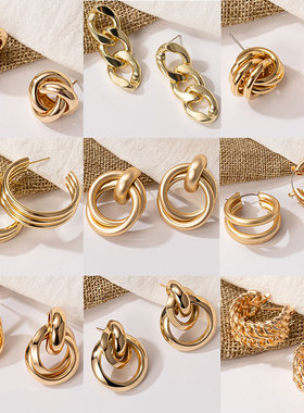 New Fashion Gold Color Metal Drop Earrings Stainless Steel