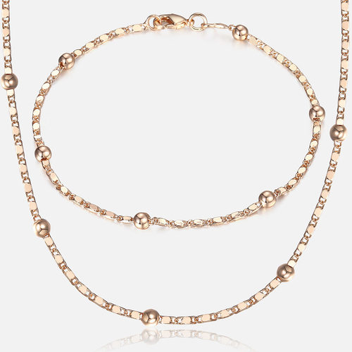 585 Rose Gold Color Jewelry Set for Women Marina Bead Link