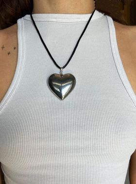 Hyperbole Punk Glass Big Love Heart Pendant Necklaces for Wo