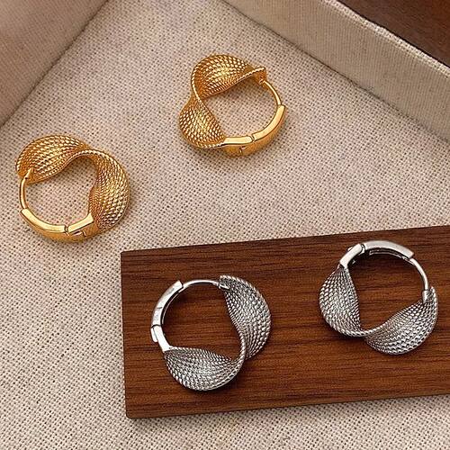 Silver Color Distorted Wrinkled Round Hoop Earrings for