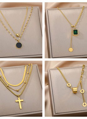 Retro Double Layer Hollow Thick Clavicle Chain Stainless Ste