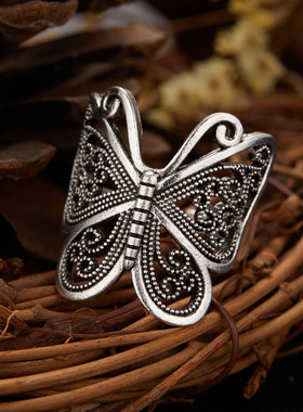 Vintage Silver Color Butterfly Ring For Women Versatile