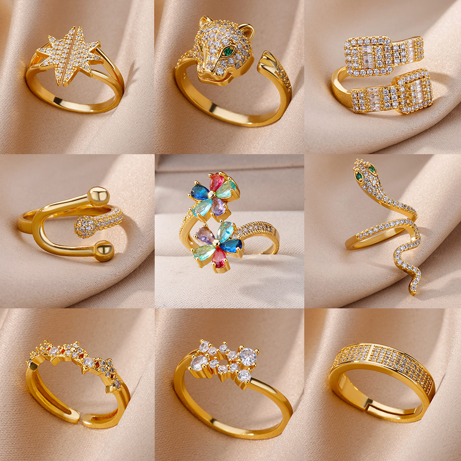 2024Exquisite Copper Zircon Hoop Rings for Women Luxury Open 饰品/流行首饰/时尚饰品新 项链 原图主图