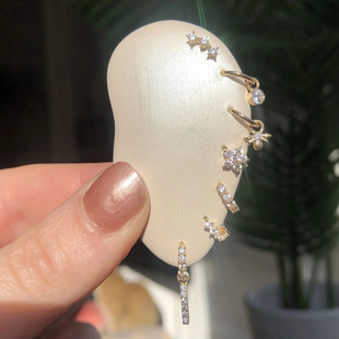 Piercing Aretes Earlobe Buckle Sterling Silver White Zircon