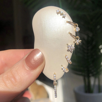 Piercing Aretes Earlobe Buckle Sterling Silver White Zircon