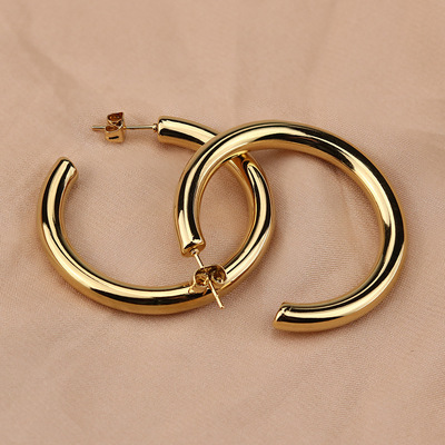 Oversize Gold Plated Hoop Earring Simple Thick Round Circle