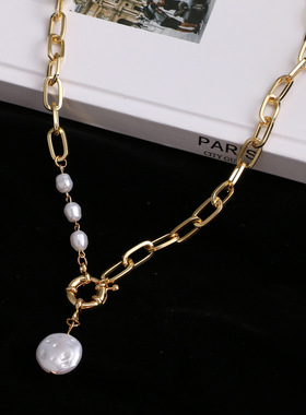 2022 New Korean Fashion Pearl Thick Chain Pendant Necklace