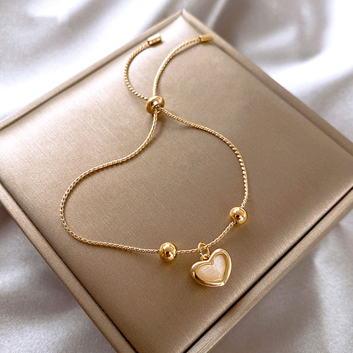 Trendy Design 14K Gold Plated Opal Peach Heart Bracelet for