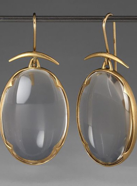 Exquisite Round Grey Stone Earrings Classic Vintage Gold