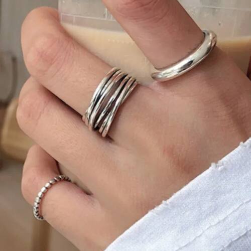 Sterling Silver Cross Wound Ring For Women Geometry Simple