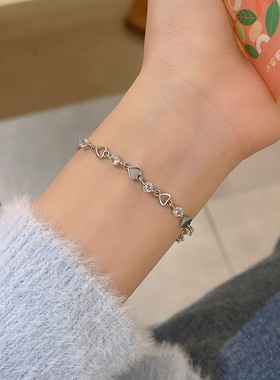 Silver Color Love Heart Crystal Bracelet For Women Korean