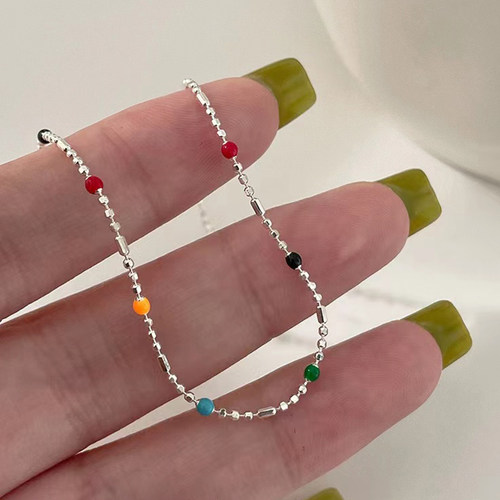 Popular 925 Sterling Silver Round Bead Bracelet Colorful