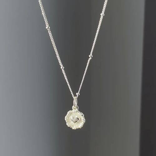 Sterling Love Heart Texture Bead Necklace for Women Girl