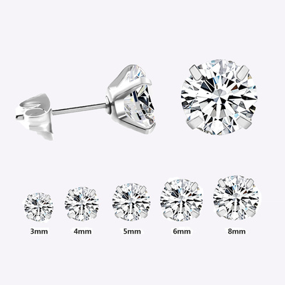 2023 Crystal Earrings for Women Round Studs Silver Color