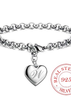 Punk Design 925 Stamp Silver Color A-Z Letter Heart Charm