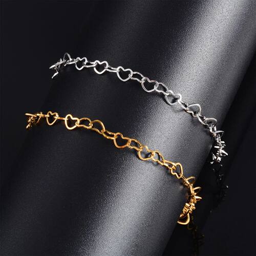 Rolo Heart Stainless Steel Bracelet Wedding Link Sweet Cute