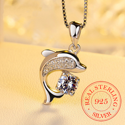 Real 925 Sterling Silver Jewelry Crystal Dolphin Charm Box