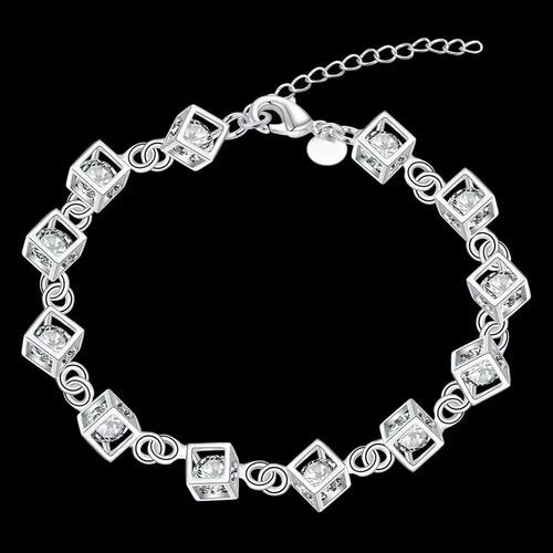 sterling silver Shining crystal lattice chain Bracelet for