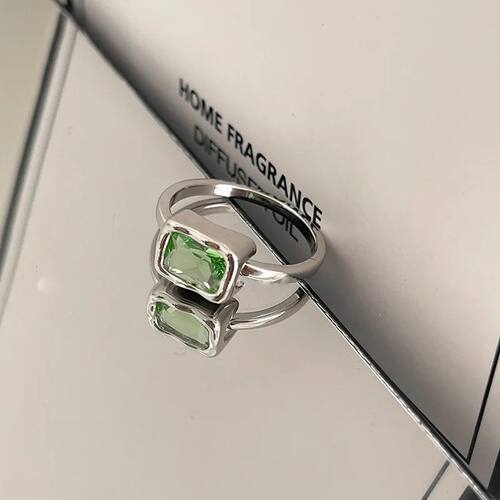 New Fashion Silver Color Open Finger Ring Geometric Green