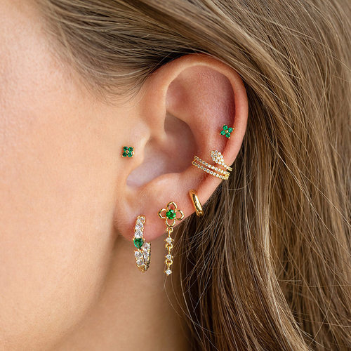 1PC Stainless Steel Cubic Zirconia Hoop Earrings For Women