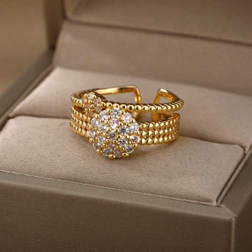 Zircon Circle Open Rings For Women Crystal Stainless Steel