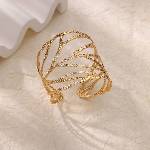 Stainless Steel Wide Bangles for Women Gold Color Flower