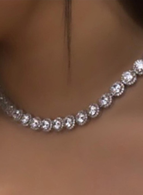 Hip Hop Iced Out Clustered Tennis Chain Choker Necklace for