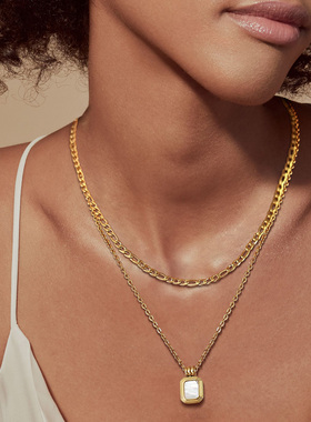 Women Layering Necklace Set , Stainless Steel Link Figaro