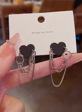 Vintage Black Heart-Shape Earrings 2023 New Trendy Long