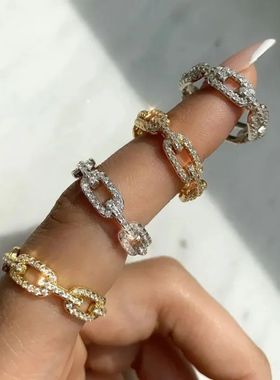 Chic Dazzling Cuban Link Chain Rings for Women Ice Out