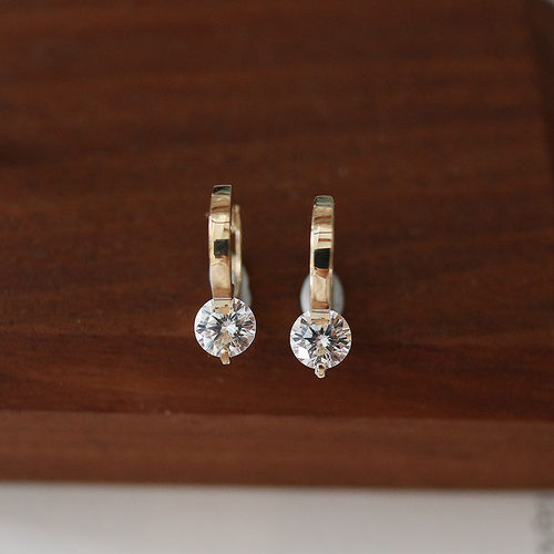 925 Silver Needle Gold Plated Round Zircon Simple Stud