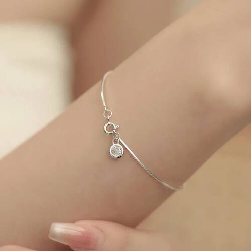 Slender Charm 925 Sterling Silver Single Zircon Snake Chain