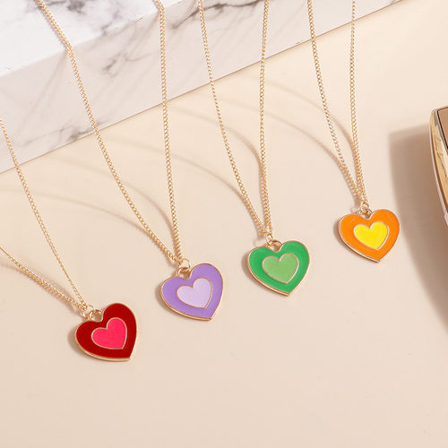 Simple Cute Heart Pendant Necklace for Women Girls Gold Colo