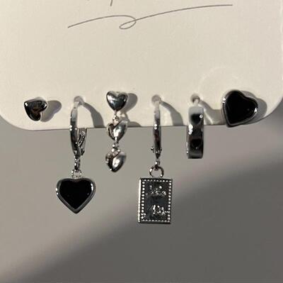 4PCS/SET Silver Color Metal Tassel Chain Love Heart Earring