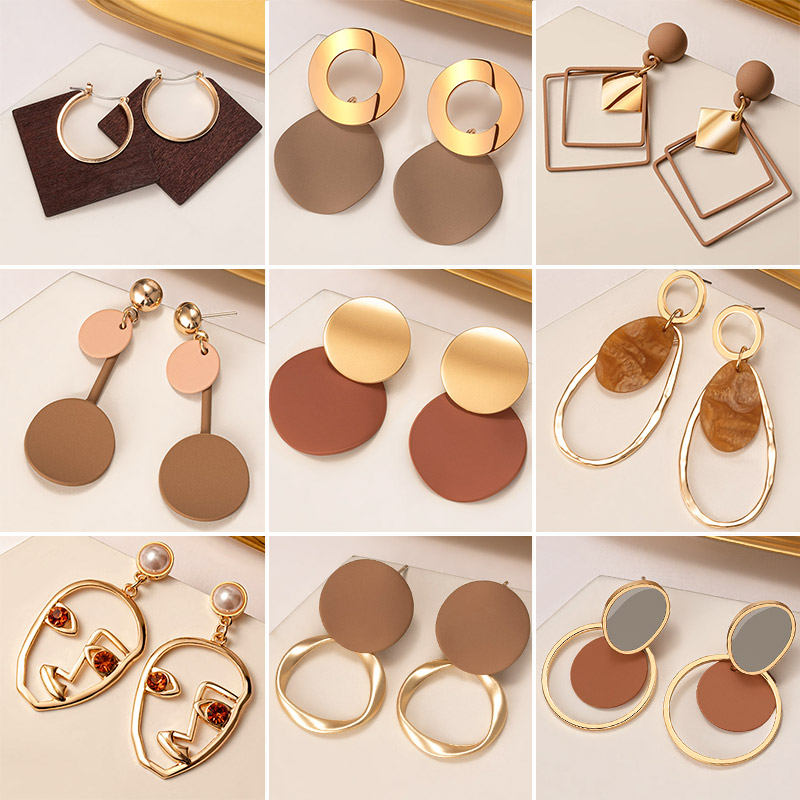 New Korean Statement Earrings for Women Brown Arcylic