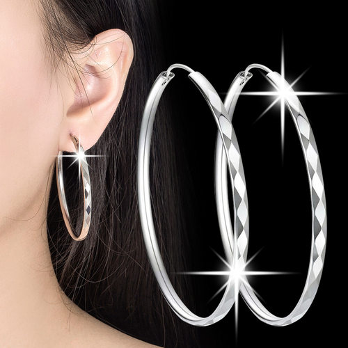 925 Sterling Silver 3/4/5/6CM Round Hoop Earrings For Women