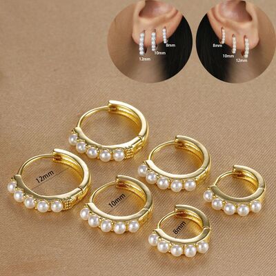 3PCS Stainless Steel Elegant Pearl Hoop Earrings Set for