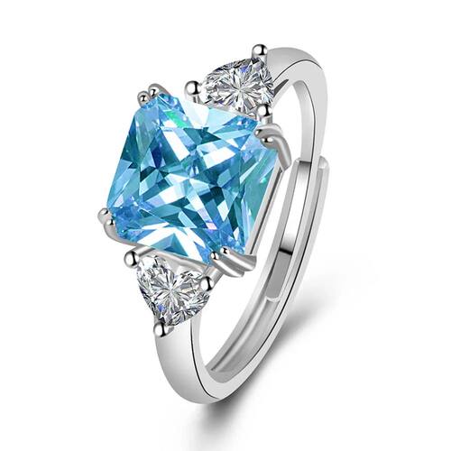 Sterling Silver Blue Zircon Adjustable Rings For Women