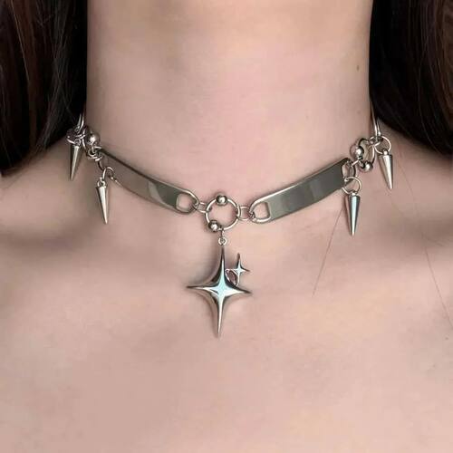 Stainless Steel Punk Star Riveted Choker,Rock