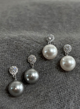 2023 New Arrival Korean Temperament Gray Zircon Pearl Stud