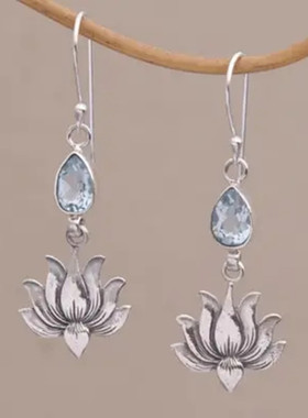 Simple Water Drop Inlaid Sea Blue Stone Hook Earrings