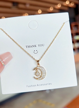 Stainless Steel Star Moon Pendant Necklace for Women