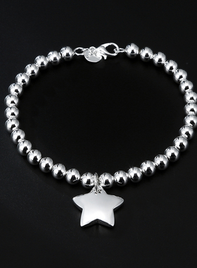 925 sterling silver 4MM Bead Chain Star Pendant Bracelets